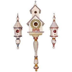 Vtg Shabby Chic Hand Painted Set of 3 Wooden Birdhouses Farmhouse Cottage Garden